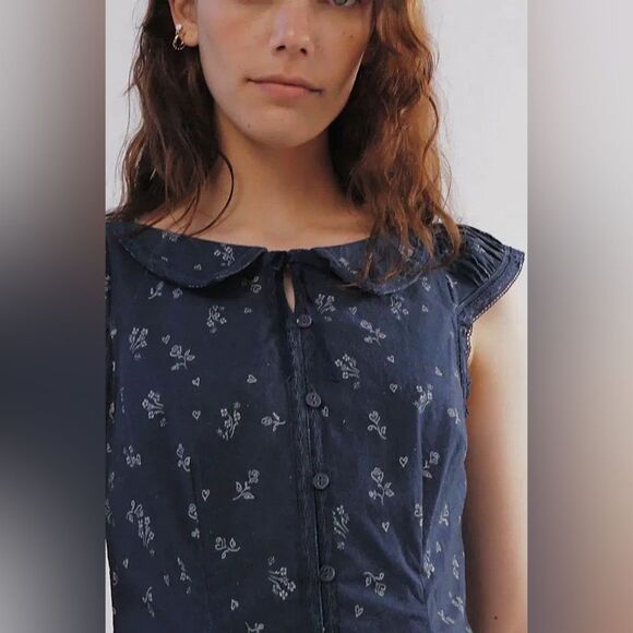 NWOT Free People Beasley Floral Drop Waist Babydoll Mini Dress Navy Combo Sz XL - Picture 4 of 15